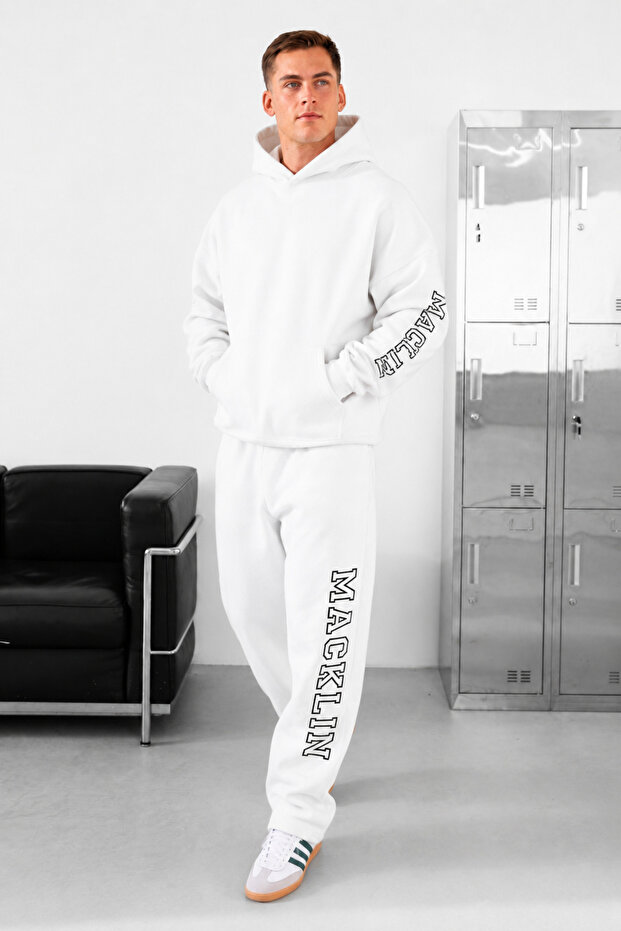 Unisex Men's Women's Macklin Sleeve and Leg Printed Oversize 3 Thread Hooded Baggy Bottom Tracksuit Set