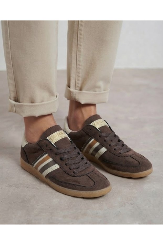 Women's Suede Side Striped Lace-Up 2 cm Sole Sneaker Sports Shoes
