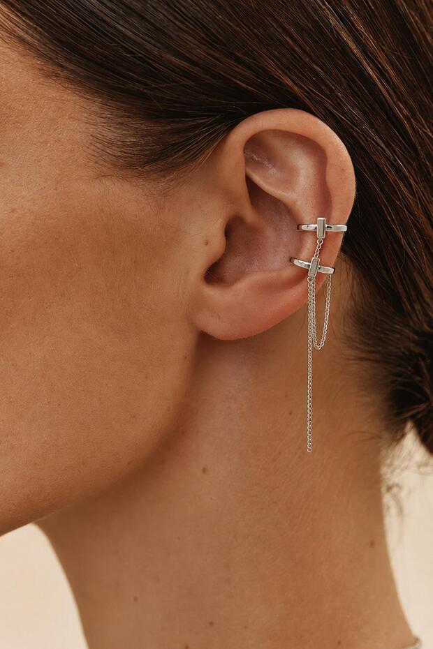 Double Cartilage Earrings with Chain Dangle