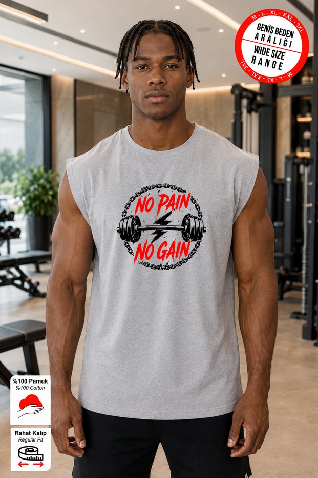 Karmelanj No Pain Printed Sports Athlete T-Shirt Crew Neck Cotton Single Jersey Fabric Men's