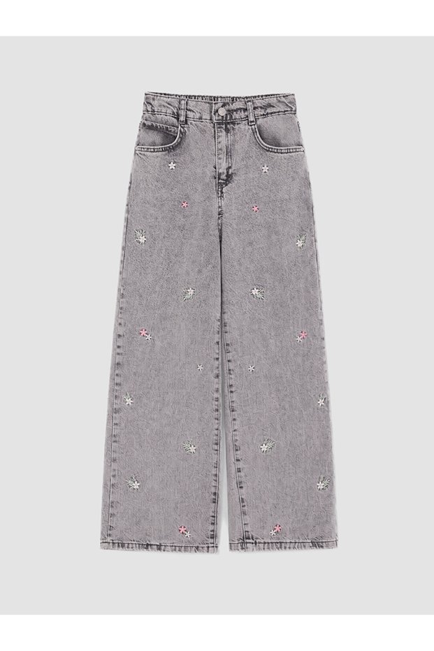 Özmarka New Season Mixed Wideleg Embroidered Girls' Jean Trousers