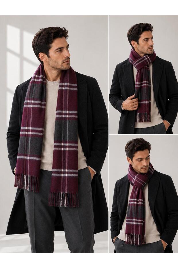 Men's Polyviscose Winter Scarf, Soft Textured Patterned Men's Scarf, Stylish Men's Accessory, Gift for Men, Men's Foulard