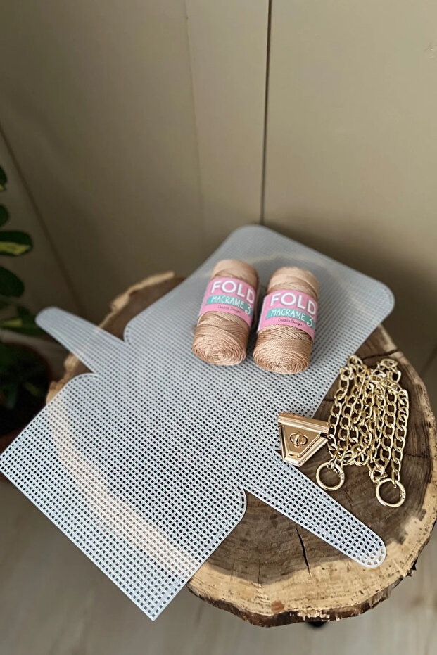 Canvas Bag Knitting Kit 45X21Cm - Milk Coffee Gold Chain Polyester Macrame No.3 Plastic Canvas Bag