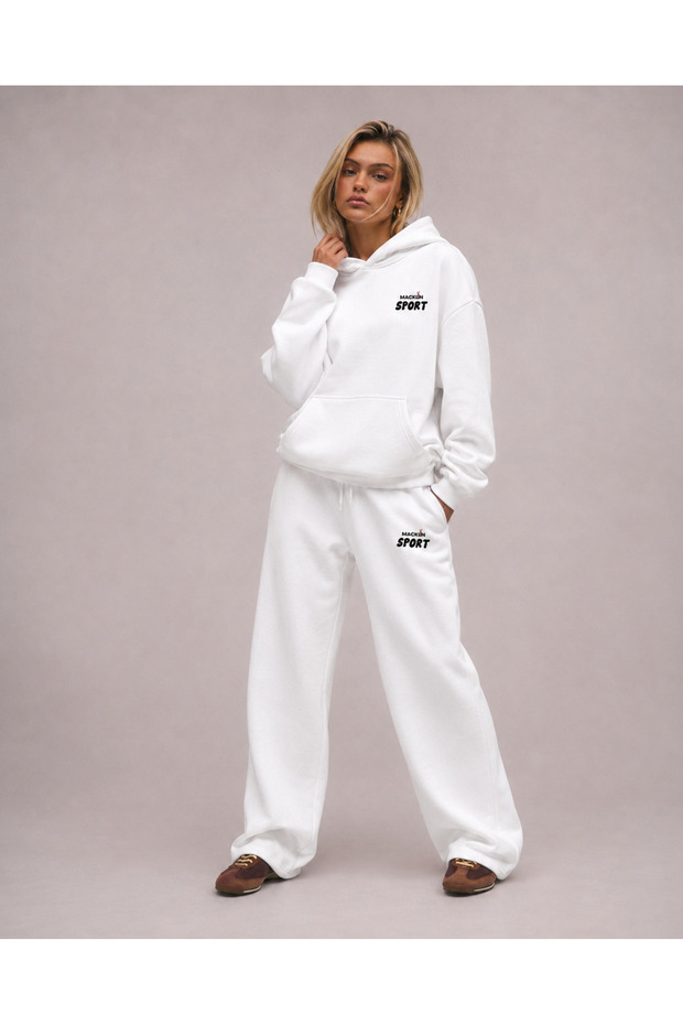 Unisex Men's Women's Macklin Sports Printed Oversize 3 Thread Hooded Baggy Bottom Tracksuit Set