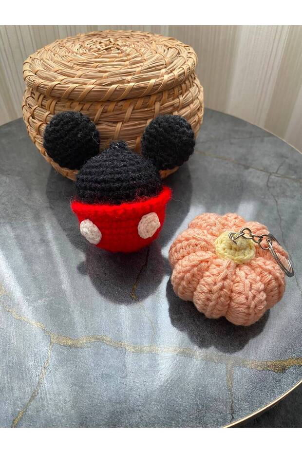 Pumpkin and Mouse Hand-Knitted 2-Piece Keychain & Bag Ornament