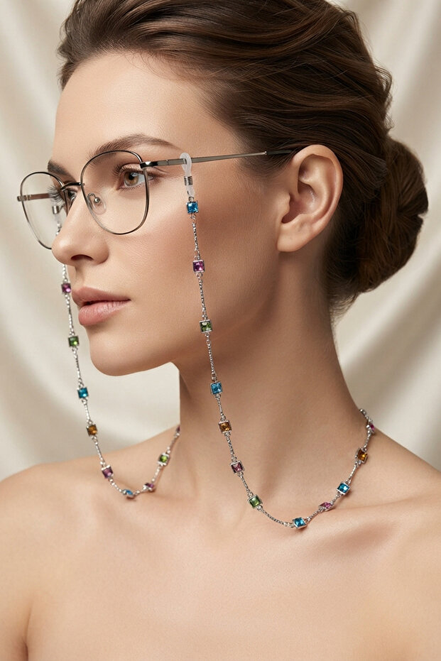Elegant Colorful Stone Brass Glasses Chain