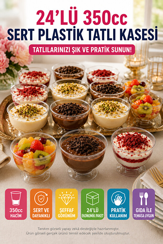 24-Piece 350 Cc Transparent Hard Plastic Dessert Bowl Disposable Party Invitation Ashura Custard Presentation Bowl Set!