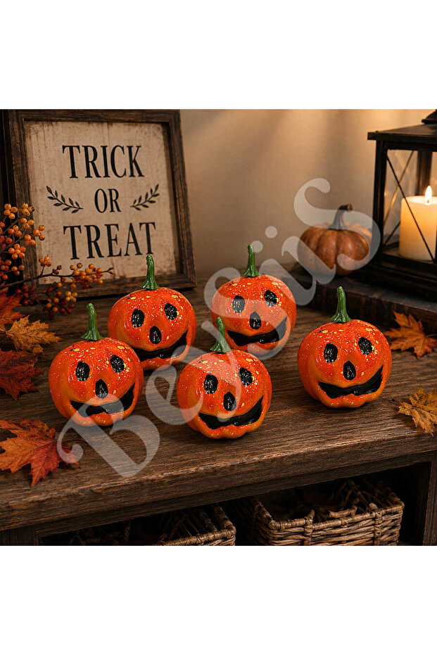 Halloween Smiling Face Mini Pumpkin 5 Pieces