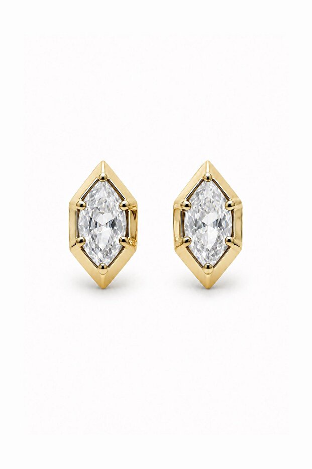 Marquise Stone Gold Stud Earrings
