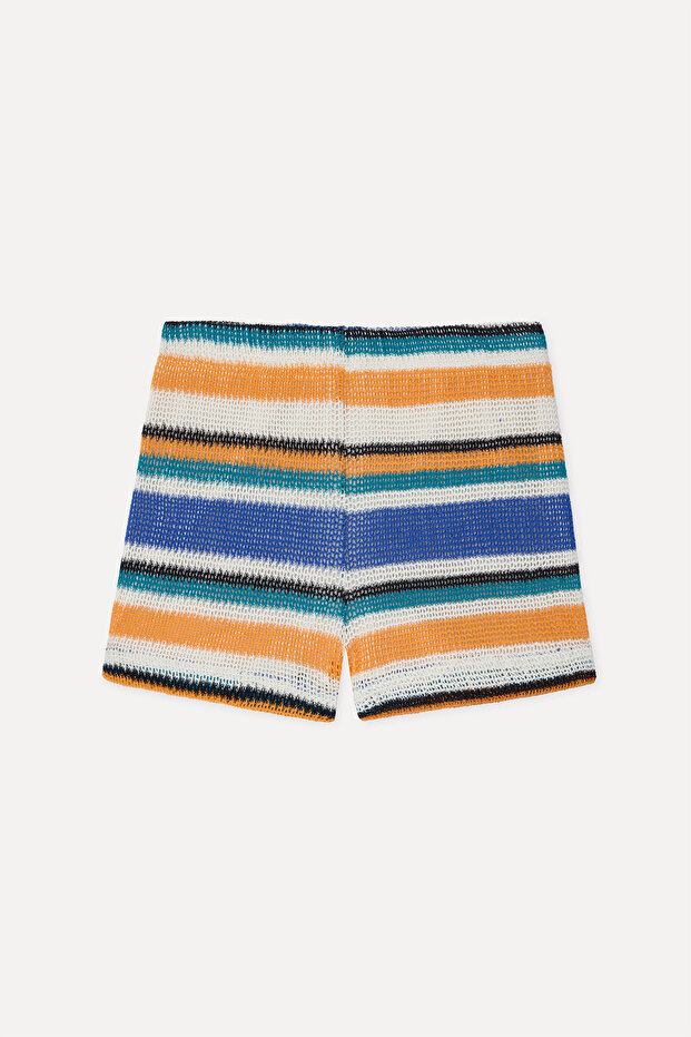 Women's Orange Striped Mini Knitted Shorts