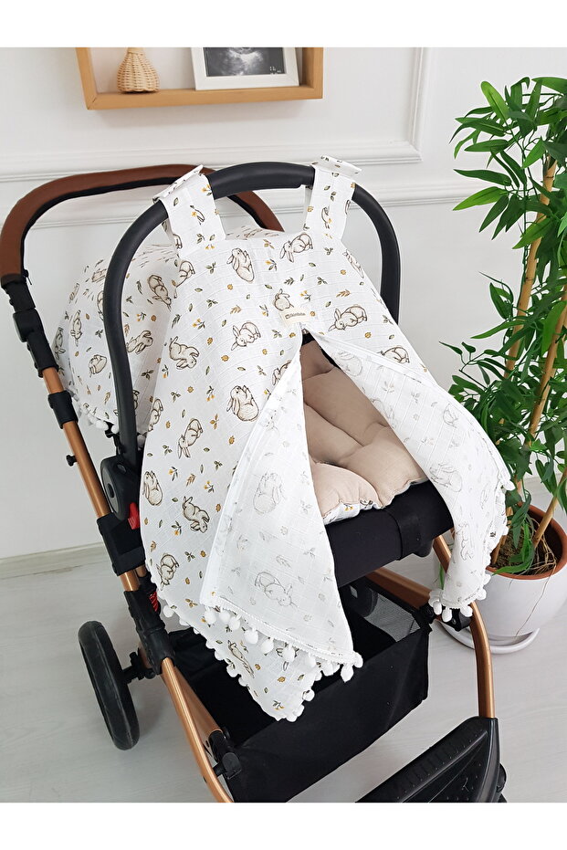 Stroller Cover and Cushion Muslin Zippered Newborn Baby 100% Cotton 75X100 cm