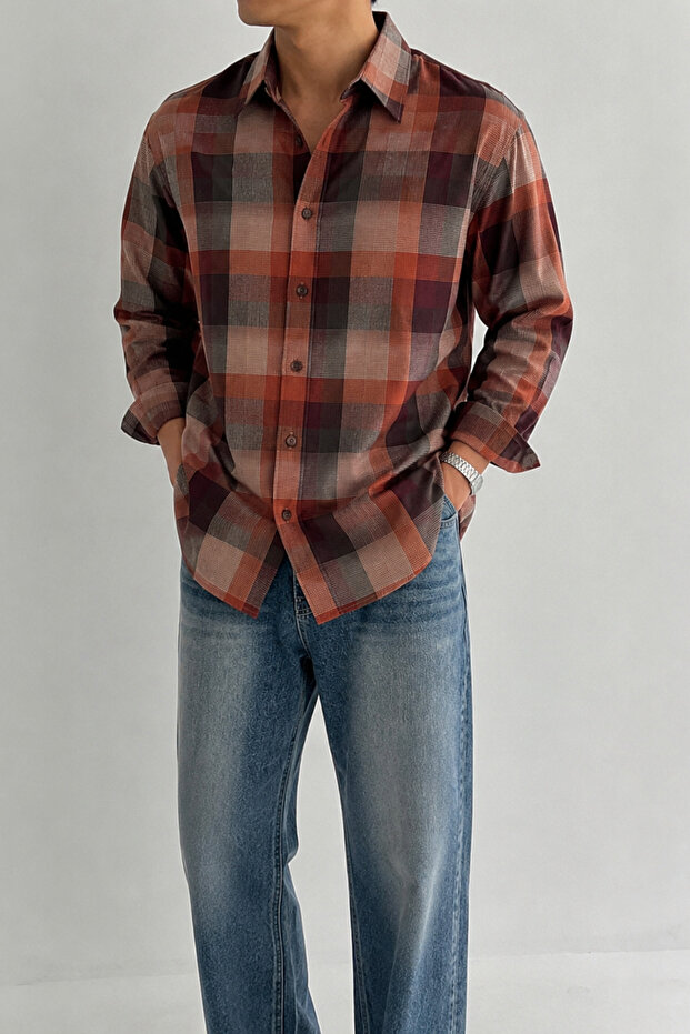Men's Plaid Patterned Oxford Regular Fit Long Sleeve Shirt