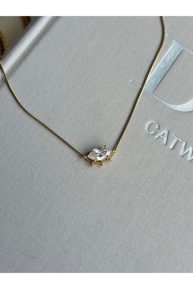 Elegant Steel Necklace with Zircon Marquise Cut Stone Details