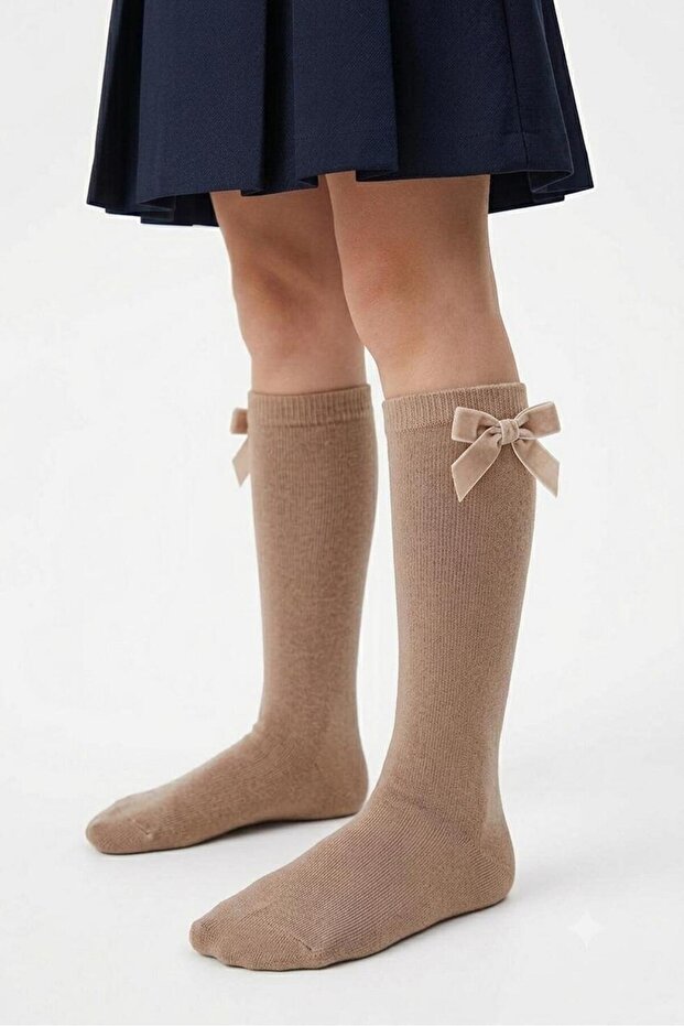Light Beige Bowknot Knee Socks