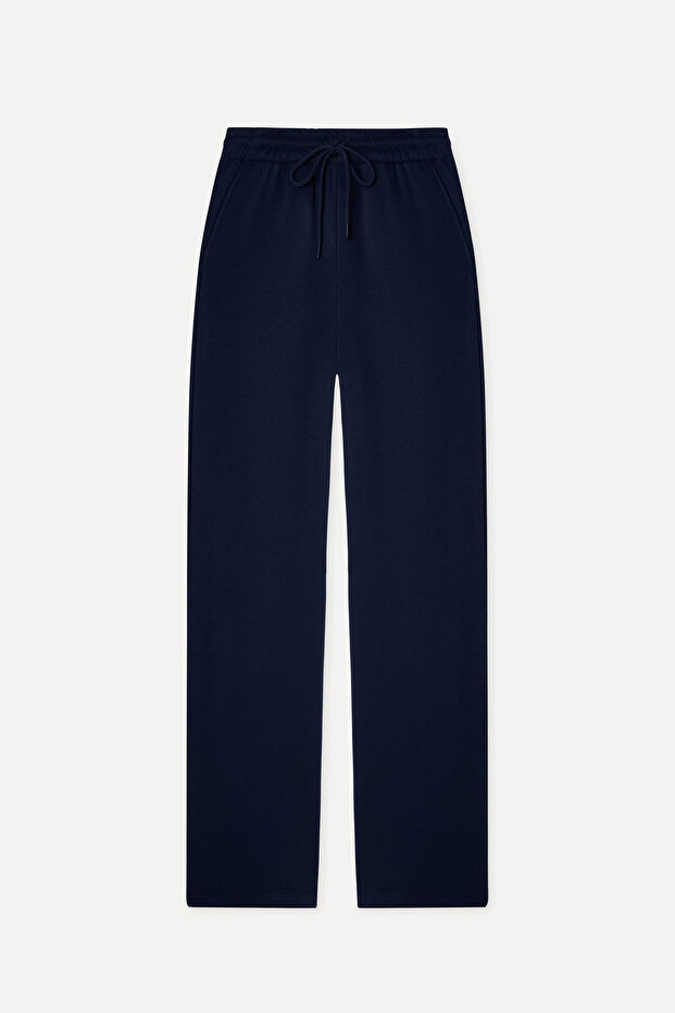 Women's Navy Blue Wide Leg Tie-Waist Trousers