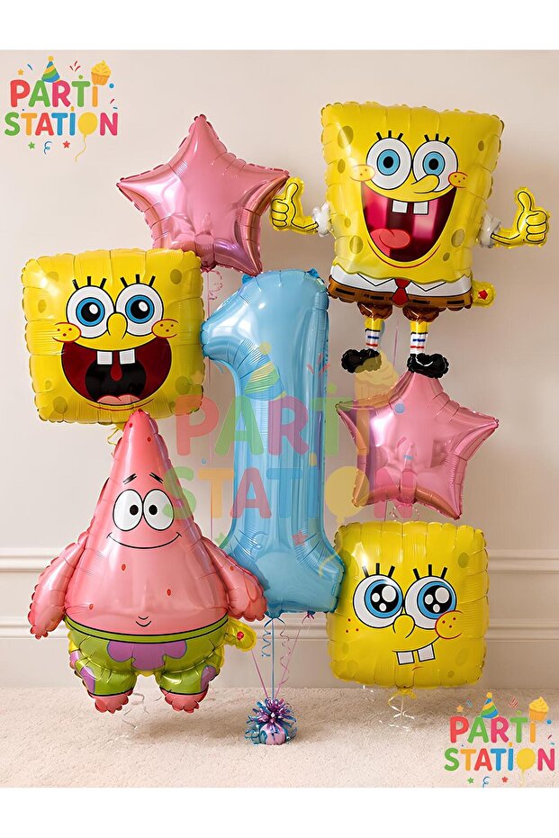 Spongebob Balloon & Patrick Balloon Set 1 Year Old - 7 Piece Spongebob Birthday Balloon Set