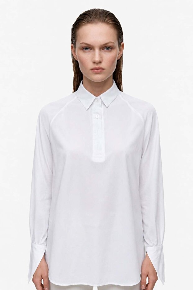 Wide Cuff Balloon Sleeve Poplin Shirt