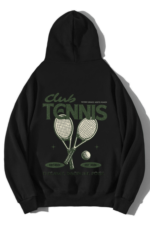 Unisex Oversize Tennis Club Hoodie Black