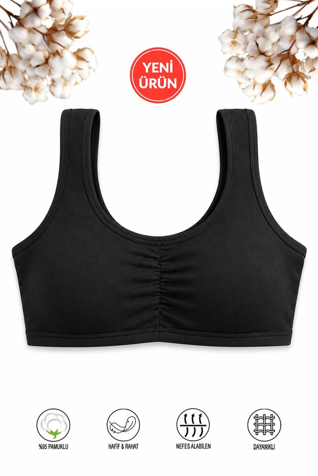 Özkan 43726 Girls' 95% Cotton Lycra Single Jersey Training Bra with Removable Pads and Thick Straps