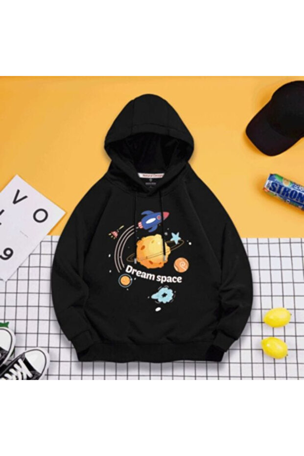 Unisex Baskılı Kapüşonlu Sweatshirt