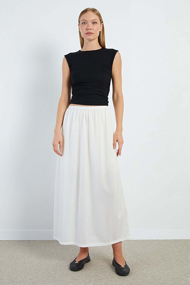 Elastic Waist Maxi Length Lined Skirt