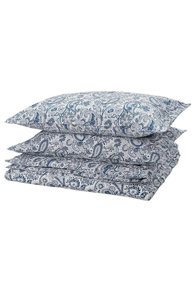 Paisley Print Duvet Cover and 2 Pillowcases Set, Blue/White, 240x220/50x80 cm