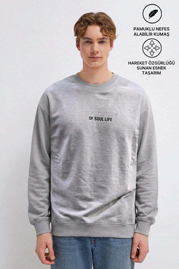 Men's Premium Cotton Loose Anthracite Printed Sweatshirt