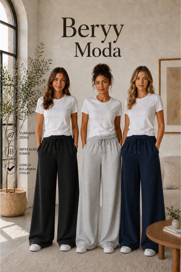 3-Piece Women's Black Gray Navy Blue Solid Color Sweatpants
