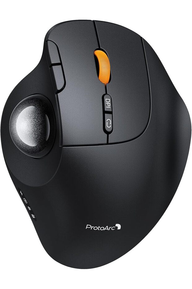 Wireless Bluetooth Trackball Mouse, EM02 Two Adjustable Angle Ergonomic Rechargeable Computer Ball Mouse, 3 Device Connection, Thumb Control and Smooth Tracking for Laptop, PC, Mac-Gray