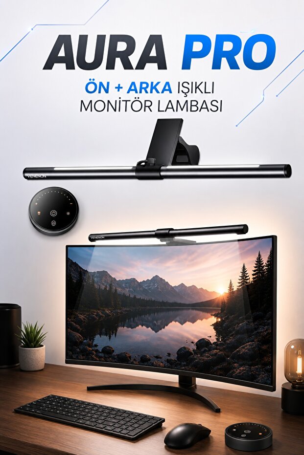 Aura-Pro Monitor Lamp Front-Back Light Controlled Gradual Brightness Color Adjustable Desk Pc Screen Light