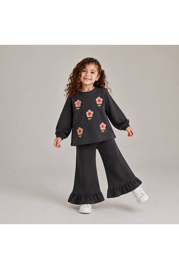 Girl's Flower Embroidered Suit