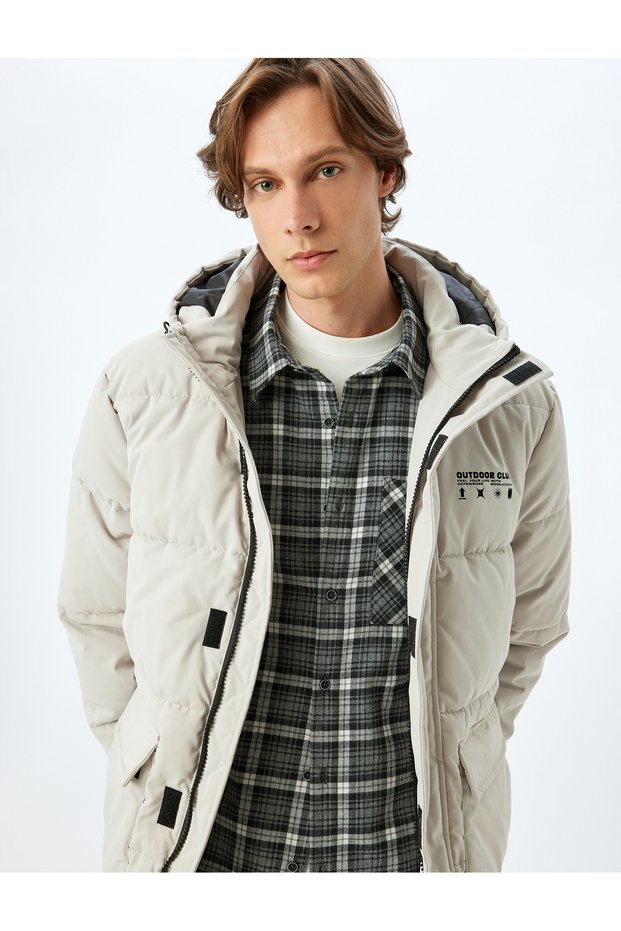 Inflatable Jacket with Slogan Print, Slim Fit, Zippered