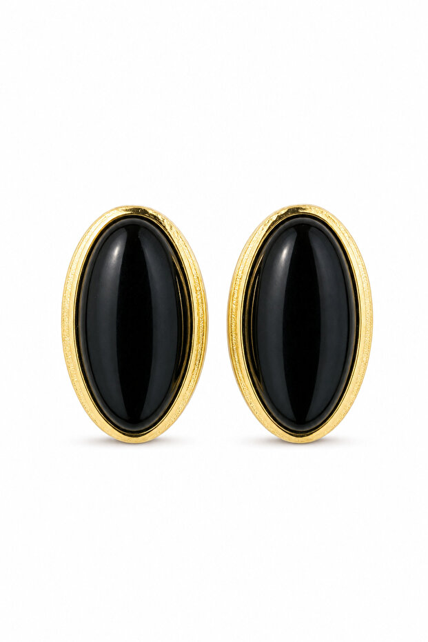 Black Oval Stone Yellow Color Framed Stylish Bijouterie Earrings for Women