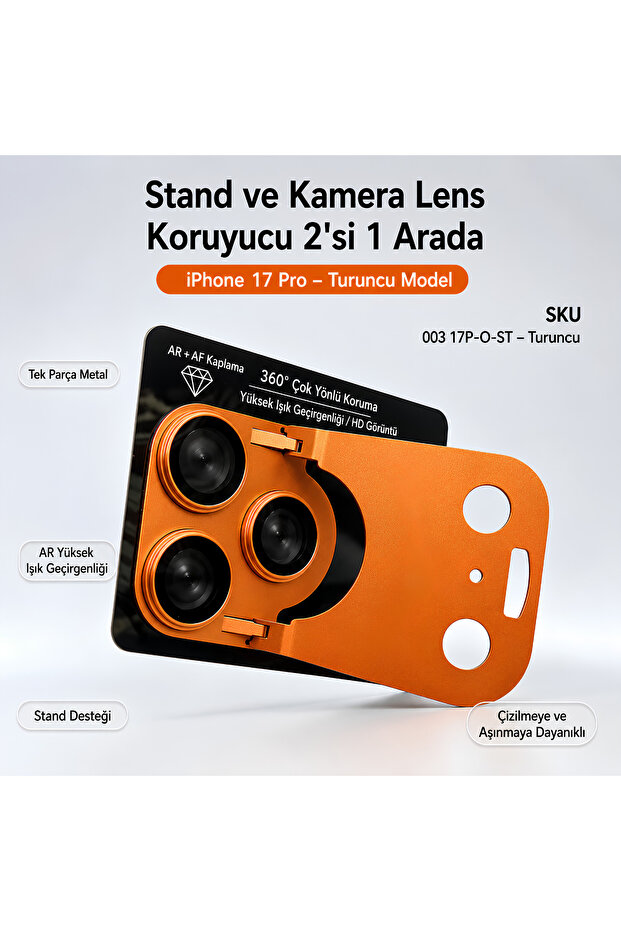 iPhone 17 Pro Compatible Sapphire Camera Lens Protector with Stand Ar+Af Full Protection with Metal Frame