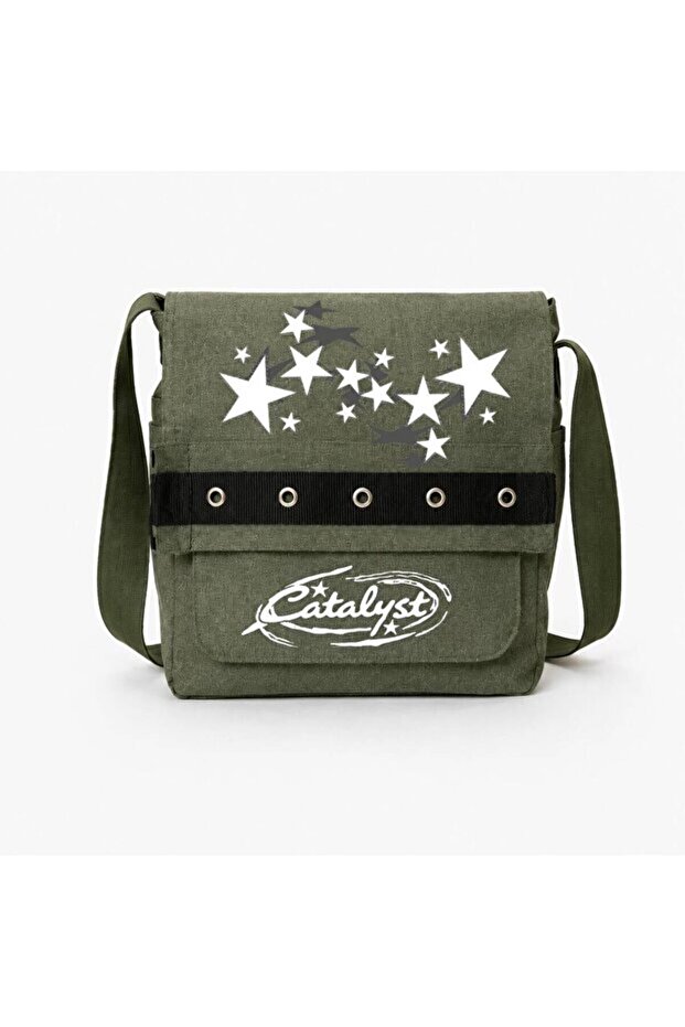 Catalyst Printed Khaki Eyelet Messenger Bag