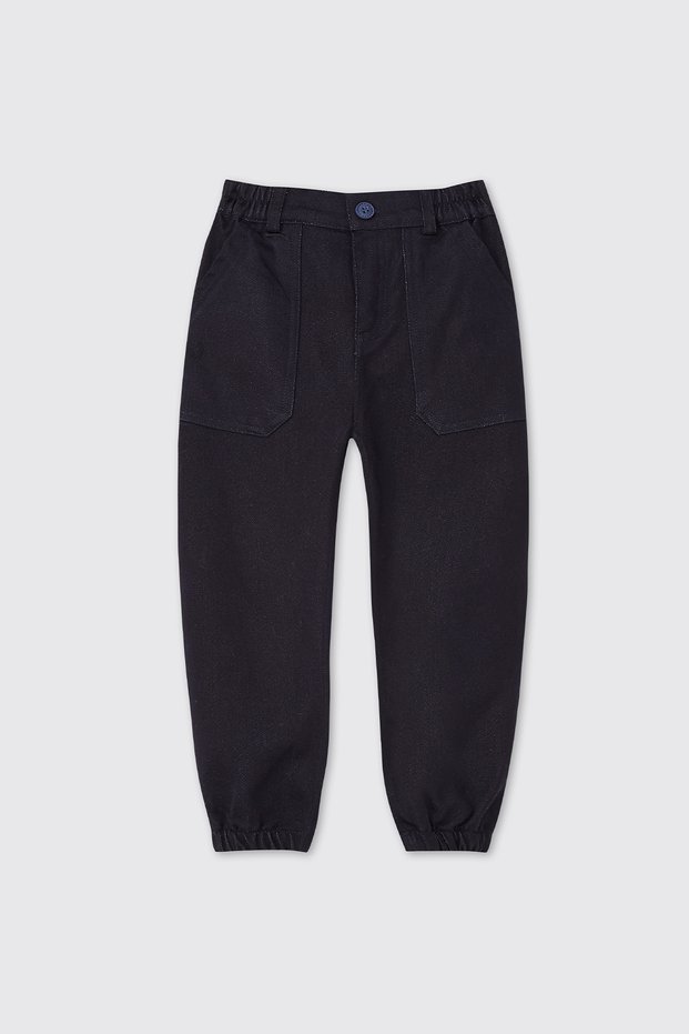 Baby Boy Navy Blue Trousers with Elastic Waist and Pockets