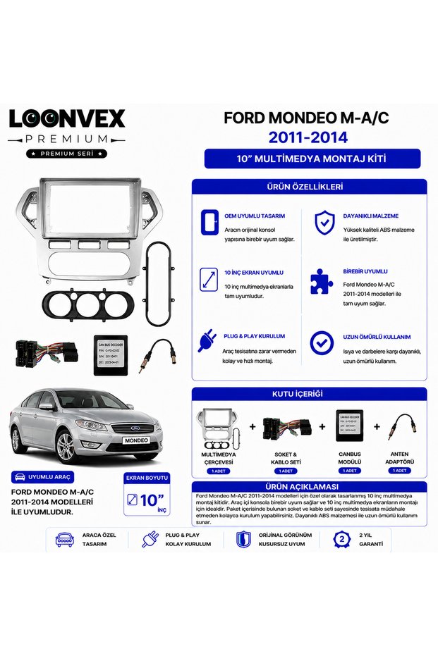 Premium – Ford Mondeo M-A/C 2011-2014 10" Multimedia Frame + Socket Kit