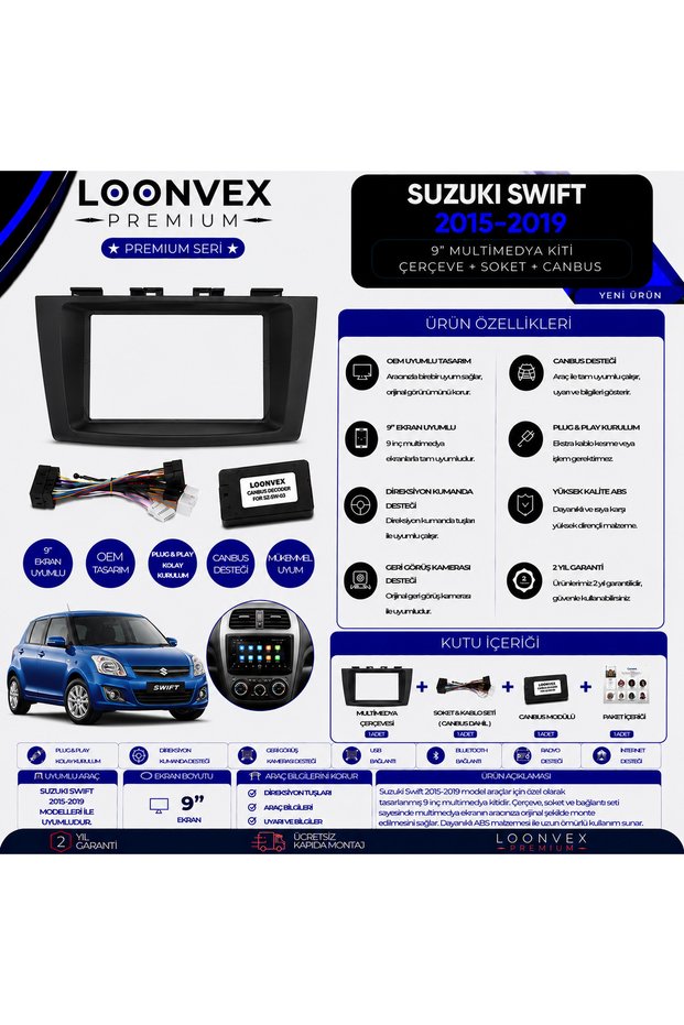 Premium Suzuki Swift 2015-2019 9 Inch Multimedia Frame and Mounting Kit