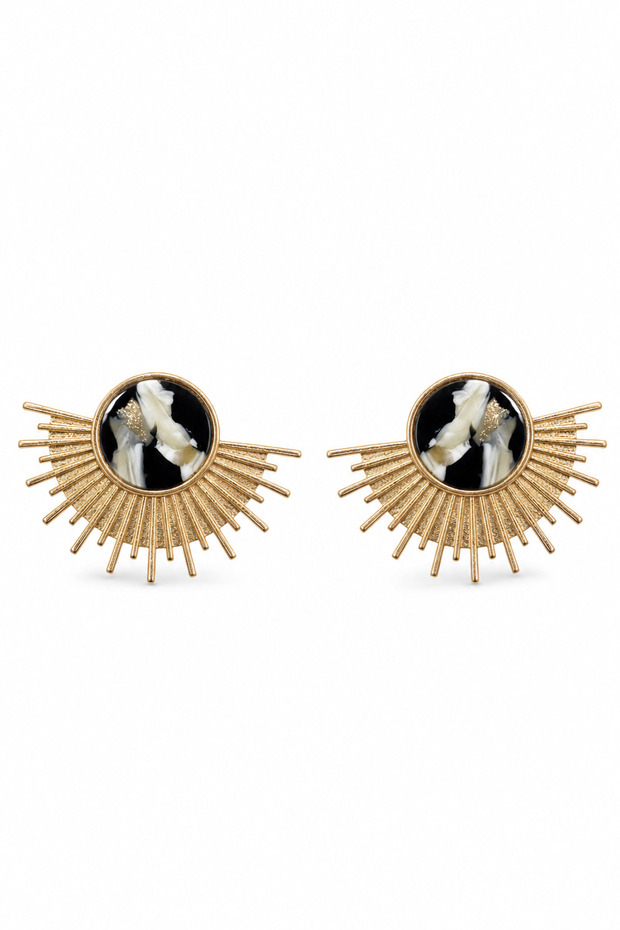 Yellow Tone Radiant Design Black and White Marble Pattern Bijoux Earrings