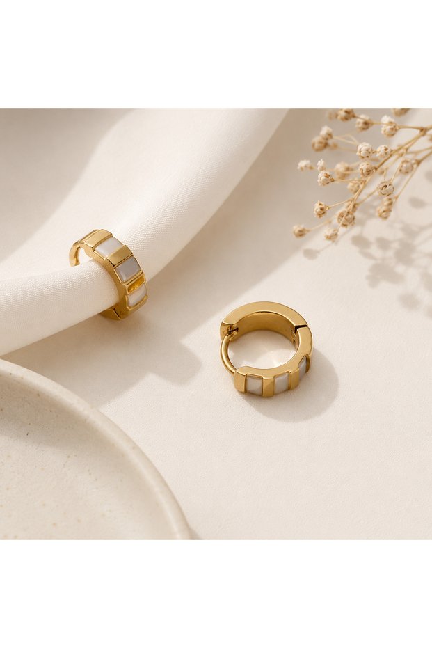 Steel Gold Detailed Hoop Earrings