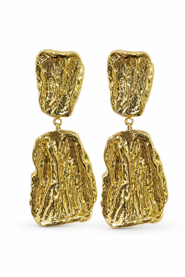 Modern Irregular Shaped Yellow Tone Dangle Bijoux Earrings