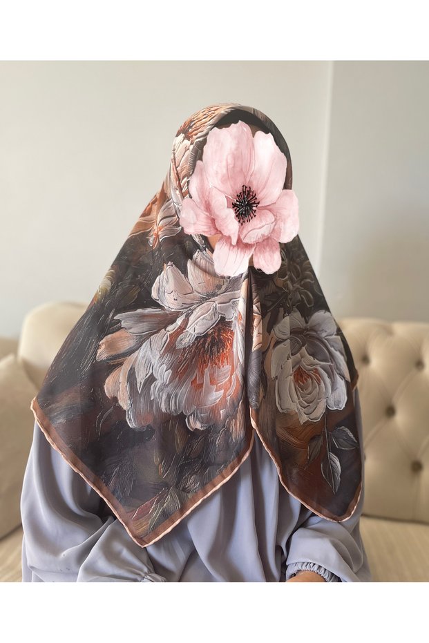 Rose Pattern Organic Scarf 90X90 cm