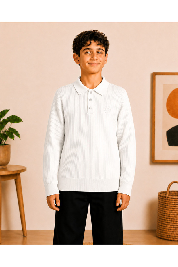 Boys' Polo Collar Buttoned Ribbed Long Sleeve Knitwear Sweater Seasonal Stylish Casual Top 7-15 Years