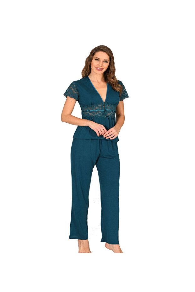 Petrol Green Combed Cotton Pajama Set