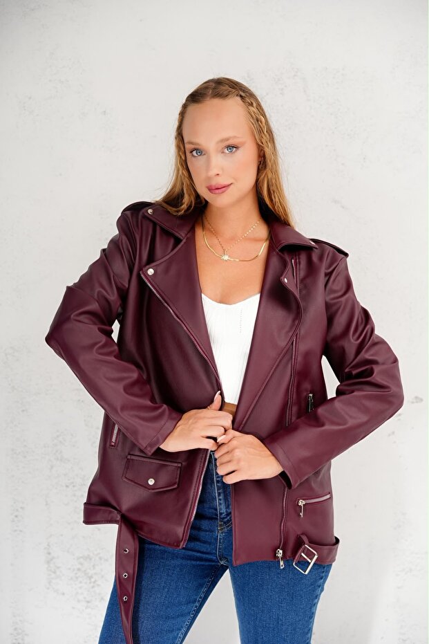 Reysa Fashion Women's Oversize Biker Leather Jacket