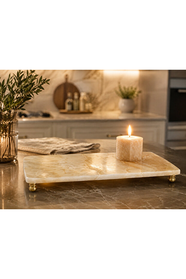 Onyx Marble Gold Footed Presentation Stand | Organizer | Presentation Plate (30×15 cm)
