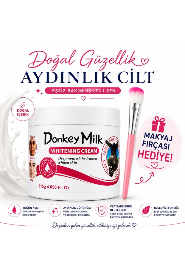 Donkey Milk Whitening Cream 115 g – Skin Care Cream with Donkey Milk + Makeup Brush Gift