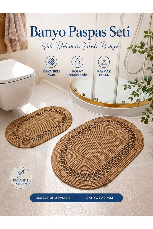 Jute Wicker Bath Mat, Shower Mat, Sink Front Mat, Toilet Mat, Wicker Mat Set