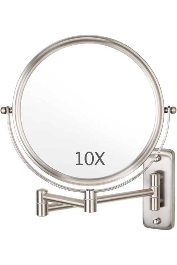 Wall Mounted Makeup Mirror - 10x Magnification 8' Two-Sided Swivel Extendable Bathroom Mirror Nickel Finish