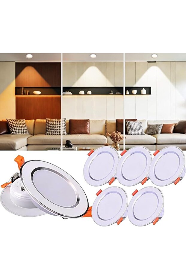 وحدة إنارة LED أبيض لغرفة المعيشة من البلاستيك بـ3 درجات حرارة و توفير طاقة 107ملم قطر × 32ملم سُمك